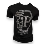 Playera Calavera Pedrería Hombre Slim Fit Tipo Phillip Plein