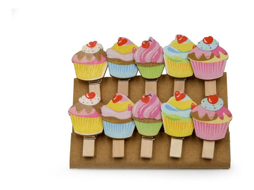 Set Navideño X10 Mini Broches Madera Cupcakes 2,5x4,5
