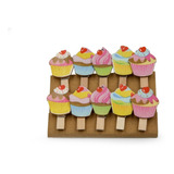 Set Navideño X10 Mini Broches Madera Cupcakes 2,5x4,5