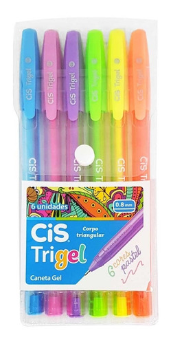 Caneta Gel 6 Cores Trigel Pastel Cis