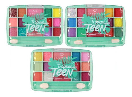 Kit 3 Paleta Sombras Blush Tropical Arara Azul Teen Jasmyne