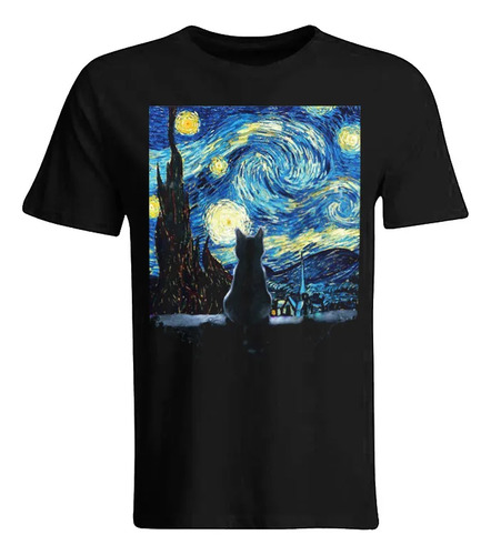Playera Camiseta Van Gogh Gatos Noche Estrellada Unsx
