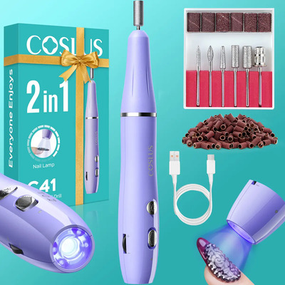 COSLUS C41 Drill Unas Portátil 2 en 1 con Luz de Curado (Drill Unas \u002F Pulidor Unas), Equipado con 6 Accesorios de Cabezales, Aplicable para DIY de Manicura, Cuidado de Pies y Eliminación de Cutículas | Envío gratis