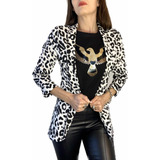 Blazer Saco Estampado Animal Print Bengalina Bolsillos Talle