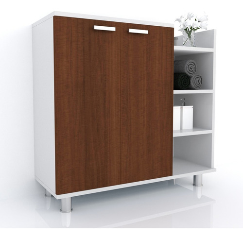 Mueble Para Baño Organizador Estantes 2 Puertas Moderno Color Marrón Oscuro