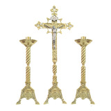 Conjunto De Castiçal De Vela Médio E Cruz Para Altar /bronze