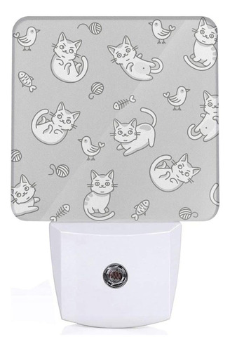 Lindas Luces Led De Noche De Color Gris Con Diseno De Gato,