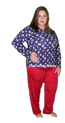 Conjunto Pijama Liganete Longo Plus Size Frio Inverno Dormir