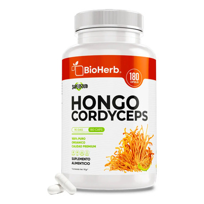 BioHerb | Hongo Cordyceps Militaris Extracto 100% Puro – Potente Adaptogeno Natural - Energía y Resistencia -Maxima Biodisponibilidad – 180 Cápsulas de 500 mg Para 90 Dias | Meses sin interés