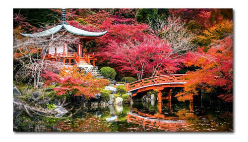 Cuadro Canvas Japón Pagoda Jardín Rojo Paisaje Foto 90x50