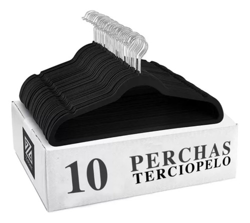 Perchas Con Broches Plasticas Negra X10 Economica!