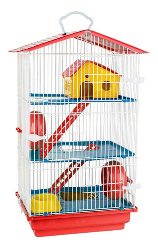 Gaiola Hamster Desm 3 Andares Casa Teto Plástico Vermelho