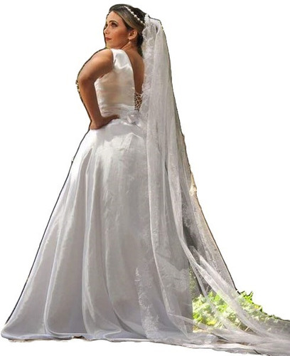 Vestido De Noiva + Saiote Filó + Véu Curto Peito Renda