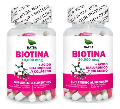 Biotina 10,000 Mcg Con Acido Hialuronico Y Colageno 200 Caps