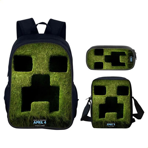 Mochila Escolar 3d Con Película De Minecraft, Mochila Escolar, Estuche Para Lápices, Set Impreso De Tres Piezas