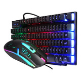 Kit Teclado Gamer Membrana Com Mouse Rgb Luminoso 