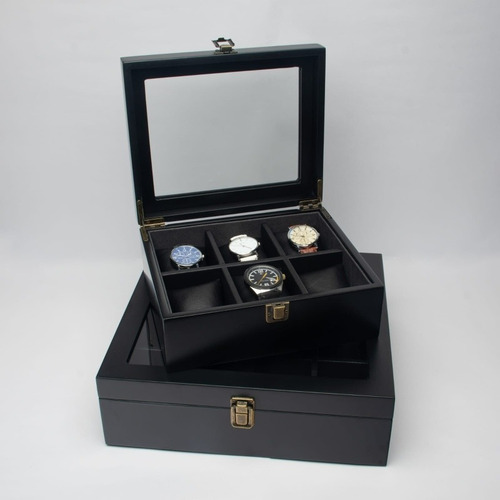 Caja Estuche Para Guardar 6 Relojes Madera Laqueada