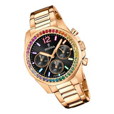 Reloj Festina Mujer Rose Piedras Multicolor 100mts F20639.3 Color Del Fondo Negro Color De Tapa Trasera Plateado Color De La Malla Rose Color Del Bisel Multicolor