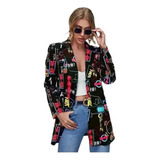 A Blazer Casual Mujer Moda Cuello En V Estampado