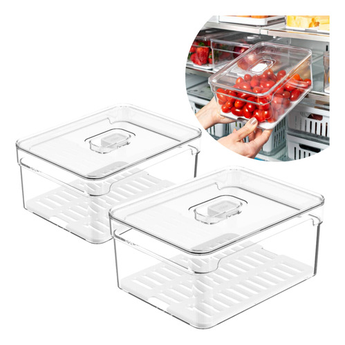 Kit 2 Pote Organizador Geladeira E Bandeja Frutas 2,2l Fresh