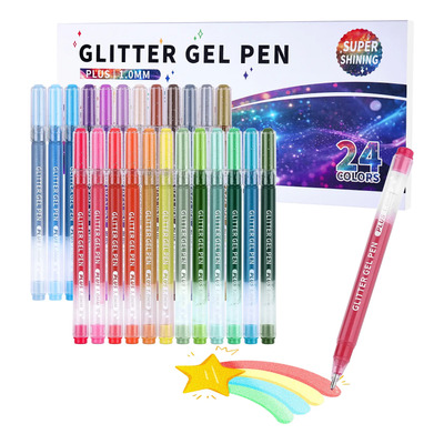 24 Colores Gel Glitter Plumones Punta Pencil Marcadores