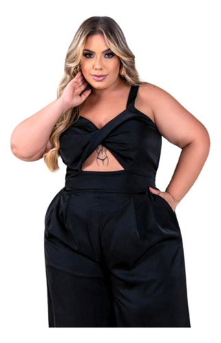 Macacão Macaquinho Feminino Plus Size Pantalona Elegante