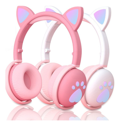 Fone De Ouvido Bluetooth 5.0 Sem Fio Orelha Gato Cat Rose 