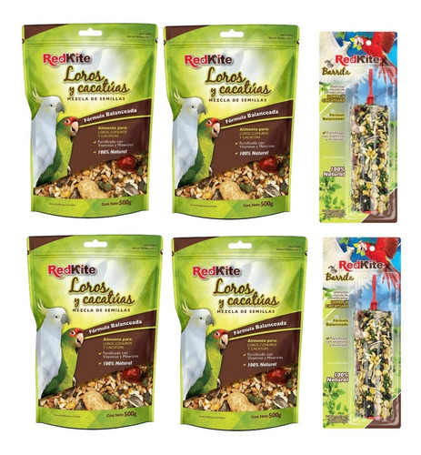 Alimento Para Loros Y Cacatúas Redkite 500g + Palanquetas 2 