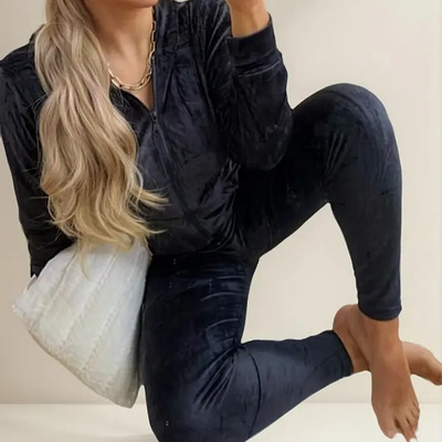Conjunto De Pans Afelpado Dos Piezas Sudadera Con Capucha Negro Liso Unitalla