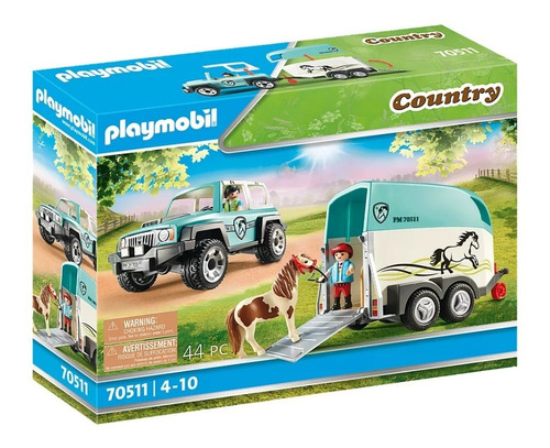 Figura Armable Playmobil Coche Con Remolque Para Poni 44 Pc