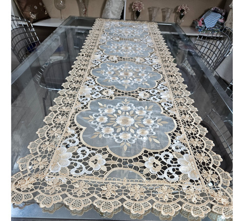 Trilho De Mesa 40x150cm Guipir Bordado Caminho Croche Renda