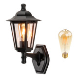 6 Arandela Preta Externa Retro E27 Lente Transp. Lup42 + Led