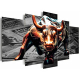 Quadro Decorativo Touro De Wall Street Dólar 130x63 Cm