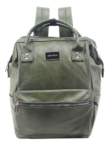 Mochila Amayra 32x25x20 Cuero Sint. C/bolsillo Frontal Verde