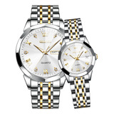 Reloj De Pareja Olevs Con Calendario De Cuarzo Inoxidable, 2 Fondo Silver/gold/white