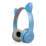 Auricular Inalambrico Orejas De Gato Bluetooth Manos Libres Color Celeste Color De La Luz Azul