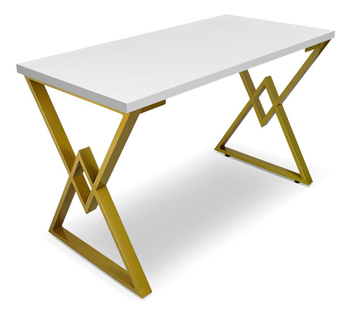 Mesa P/ Escritório Jantar Gamer Ouro 1,20x0,60 Em Aço Cor Dourado Branco