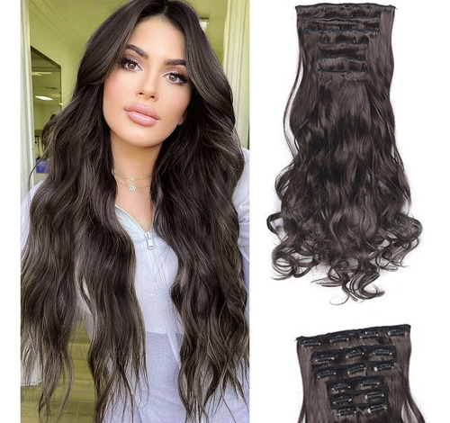 Extensiones De Cabello Con Clip Pelo Ondulado Sintético 6pcs