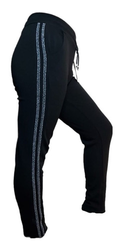 Pantalón Buzo Jogger Mujer Negro Modelo Rayas - Adcesorios