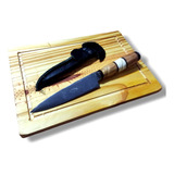 Cuchillo Artesanal + Plato De Madera Set Asado Regalo 