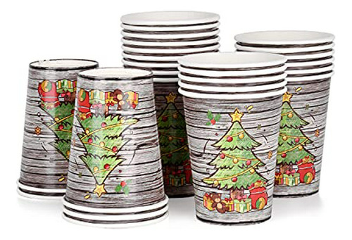 Vasos Desechables De Navidad, Diseño De Árbol De Madera Para