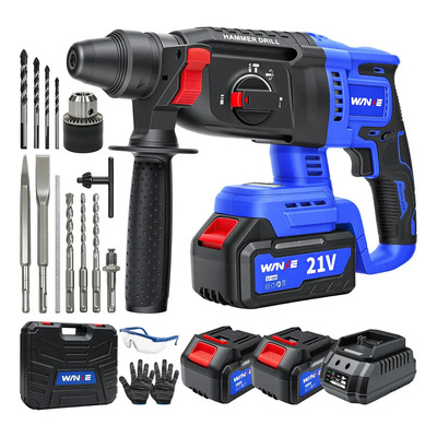 Wanse Taladro Rotomartillo Inalámbrico 2500w Kits De Martillo Rotomartillo Cincelador Perforador Sds-plus Sin Escobillas Baterías 21v 2*6000mah Carga Rápida Martillo Con Embrague Automático | Envío gratis