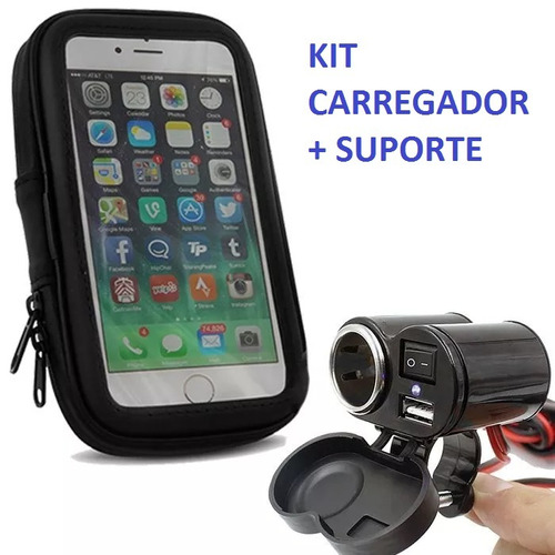 Kit Case Universal P/ Gps Celulares Moto + Tomada Usb P/moto