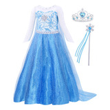 Vestido Elsa Frozen Niña Cosplay Hallowee Navidad Fiesta Y Varita Corona Regalos De Halloween Regalos Del Día Del Niño Fiesta De Cumpleaños Disfraz