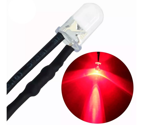 Led Diodo 5mm Rojo Difuso Intermitente 12v Con Cable De 20cm