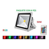 Pack 6 Pzs Reflector Rgb Lampara Led 50w Multicolor Exterior