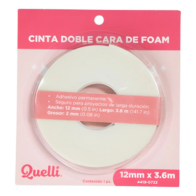 Cinta Doble Cara De Foam 12mm X 3.6mts Quelli 1 Pieza Blanco Foam | Meses sin interés