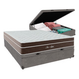 Cama + Box Baú Viúva Cinza Colchão New Aspen Comfort Prime