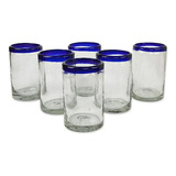 Juego De 6 Vasos De Vidrio Reciclado Con Borde Azul Cobalto,