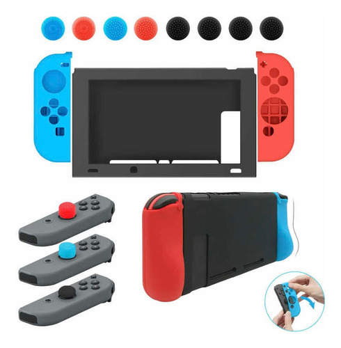 Protector Funda Estuche En Silicona +8 Grips Nintendo Switch